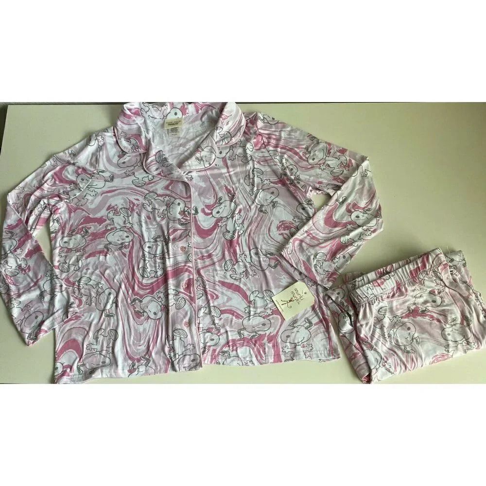 Peanuts SNOOPY Pink Women’s Pajama PJ Set Sz 2X 2PC Pants Long Sleeve Soft NWT